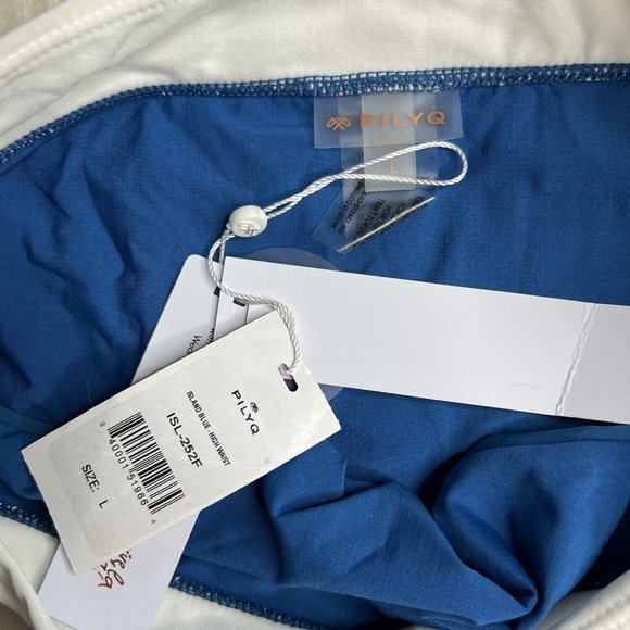 PilyQ Women's Size Large‎ Island Blue White High Waisted Bikini Bottom Swimwear - Picture 5 of 8